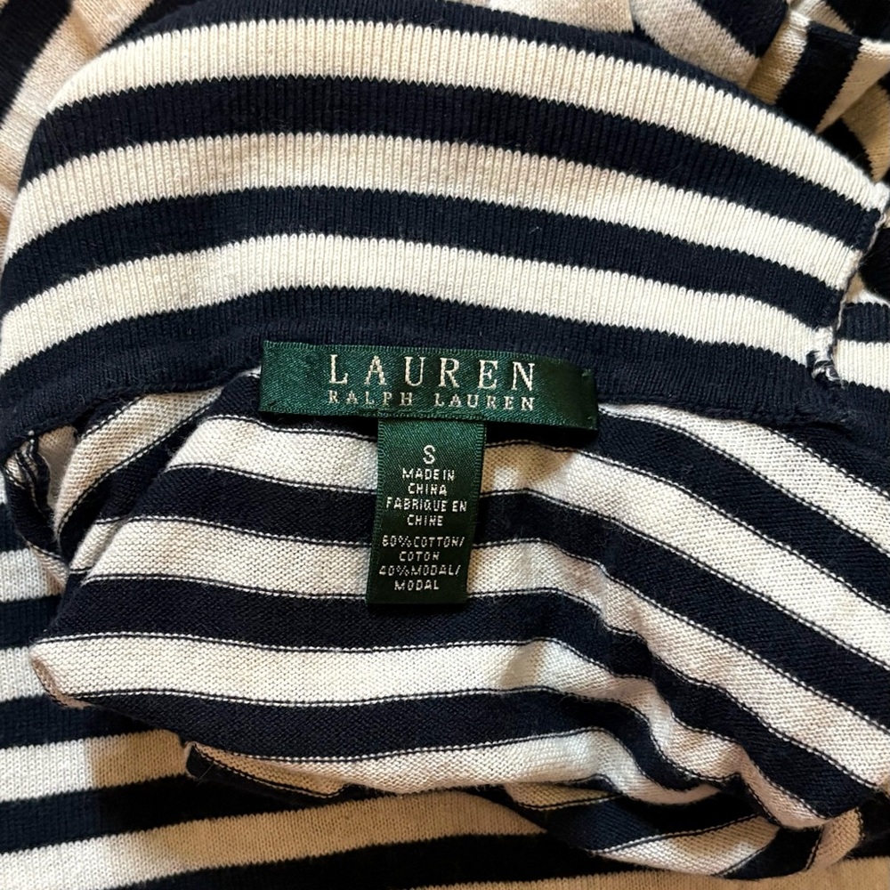 Lauren Ralph Lauren Navy and White Striped Turtleneck Sweater - Picture 3 of 5